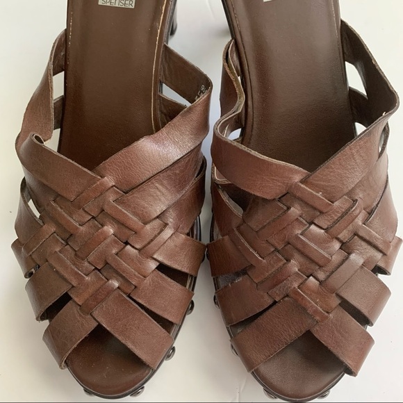 Victoria Spencer Limits Strappy Leather Mule High Heel Sandals Dark Brown 9.5M - Picture 4 of 8